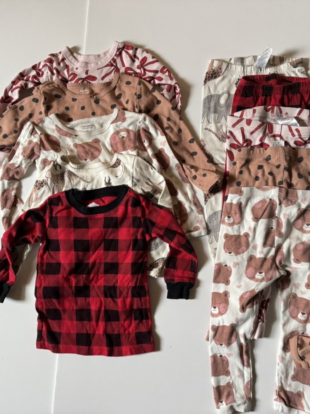 2T Long Sleeve PJ Bundle 5 sets Bears Dots Bows